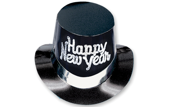 Black & Silver Happy New Year Top Hat